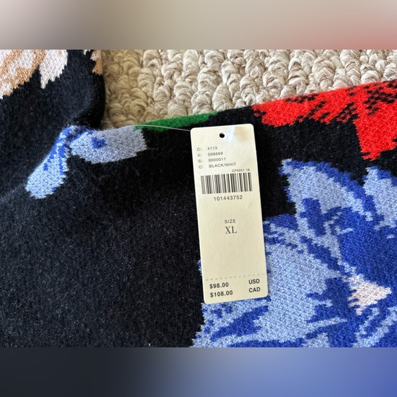 Anthropologie Maeve NWT Carys Mock Neck Sweater Black Flowers Graphics size XL - Picture 7 of 12